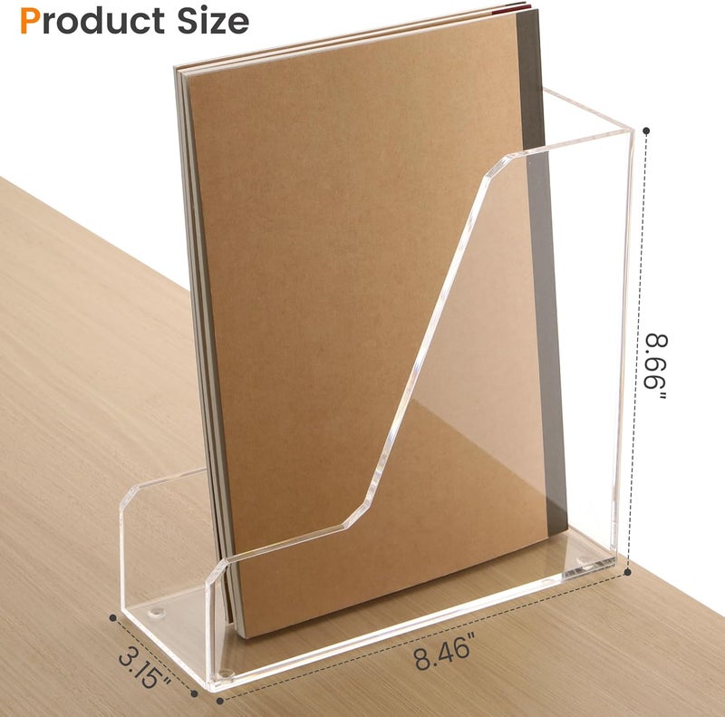 HeZone Acrylic Magazine Rack File Holder Desk Organizers and Storage 2-Pack Small Clear Acrylic Vertical Magazine Holder Book Stand for Office Desk - Image 3